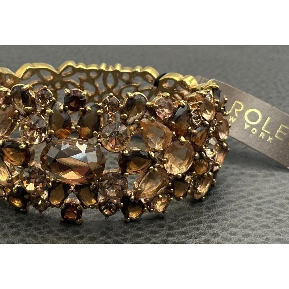 VTG Carolee Champagne Crystal Rhinestone Chunky Wide Statement Bracelet With Tag